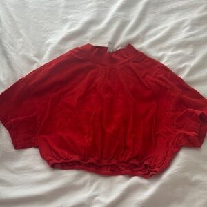 ALO Yoga Red Blouse with Mandarin Collar and Flutter Sleeves